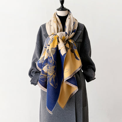 New Luxury Brand Cashmere Scarf, Elegant Lotus Design, Thick Warm Winter Shawl, Soft Pashmina Wraps