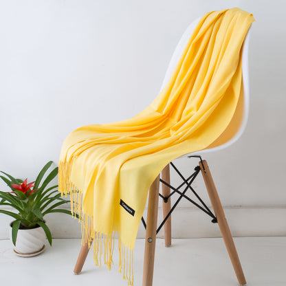 Luxury Solid Cashmere Scarf, Winter Warm Shawl Wrap with Tassels, Soft Pashmina for Women and Men