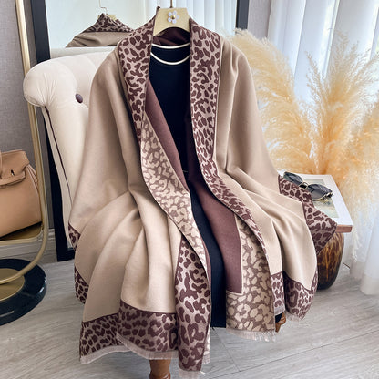 Luxury Winter Scarf for Women, Plaid Leopard Print, Cashmere Feel Pashmina Shawl, Warm Blanket Wrap