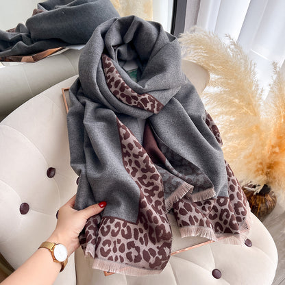 Luxury Winter Scarf for Women, Plaid Leopard Print, Cashmere Feel Pashmina Shawl, Warm Blanket Wrap