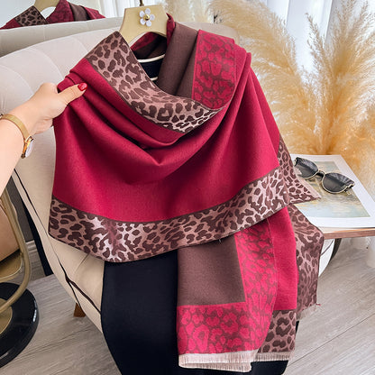 Luxury Winter Scarf for Women, Plaid Leopard Print, Cashmere Feel Pashmina Shawl, Warm Blanket Wrap