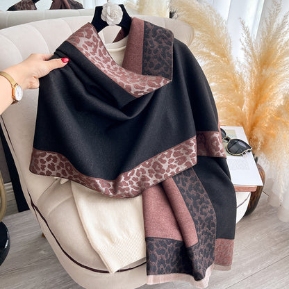 Luxury Winter Scarf for Women, Plaid Leopard Print, Cashmere Feel Pashmina Shawl, Warm Blanket Wrap