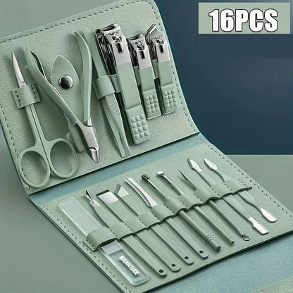 16 Piece Professional Manicure and Pedicure Kit with Nail Clippers and Travel Case