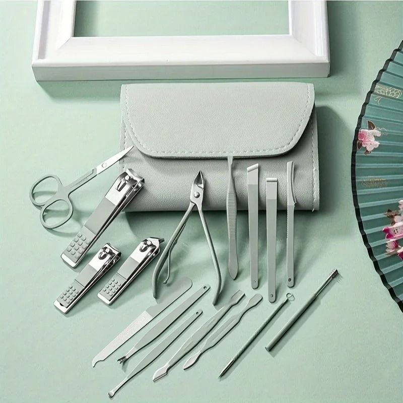 16 Piece Professional Manicure and Pedicure Kit with Nail Clippers and Travel Case