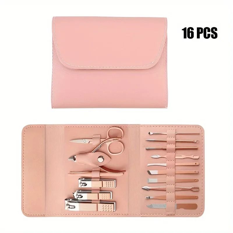 16 Piece Professional Manicure and Pedicure Kit with Nail Clippers and Travel Case