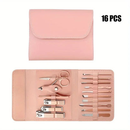 16 Piece Professional Manicure and Pedicure Kit with Nail Clippers and Travel Case