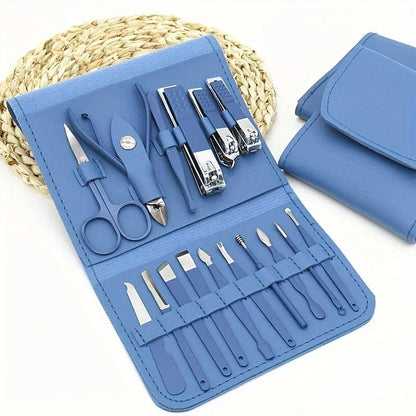 16 Piece Professional Manicure and Pedicure Kit with Nail Clippers and Travel Case