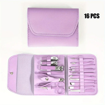 16 Piece Professional Manicure and Pedicure Kit with Nail Clippers and Travel Case