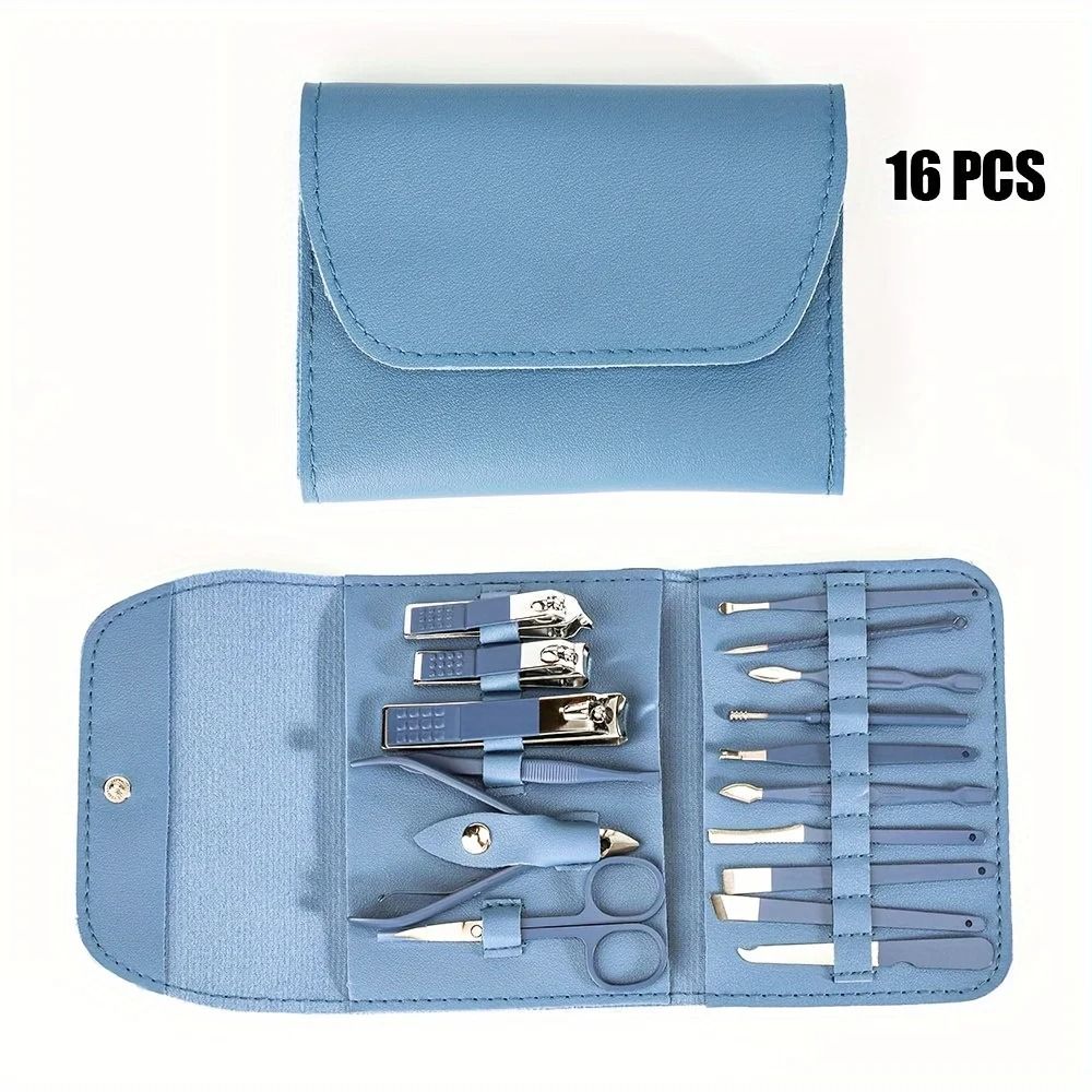 16 Piece Professional Manicure and Pedicure Kit with Nail Clippers and Travel Case
