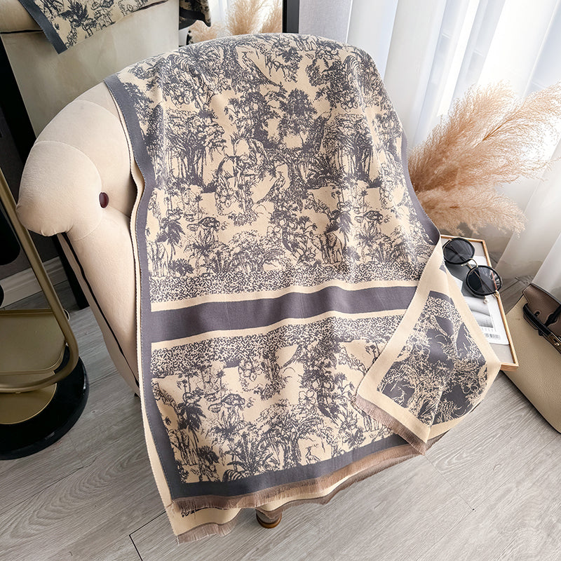 Brand Womens Scarf, Two Sided Print, Imitation Cashmere, Soft Warm Pashmina, Winter Shawl
