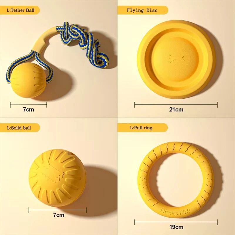 EVA Dog Toy Set 4-Pack Flying Disc Ball Tug Rope Chew Proof Teeth Cleaning Set