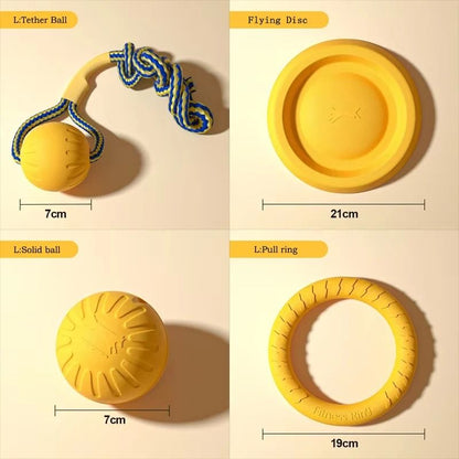 EVA Dog Toy Set 4-Pack Flying Disc Ball Tug Rope Chew Proof Teeth Cleaning Set