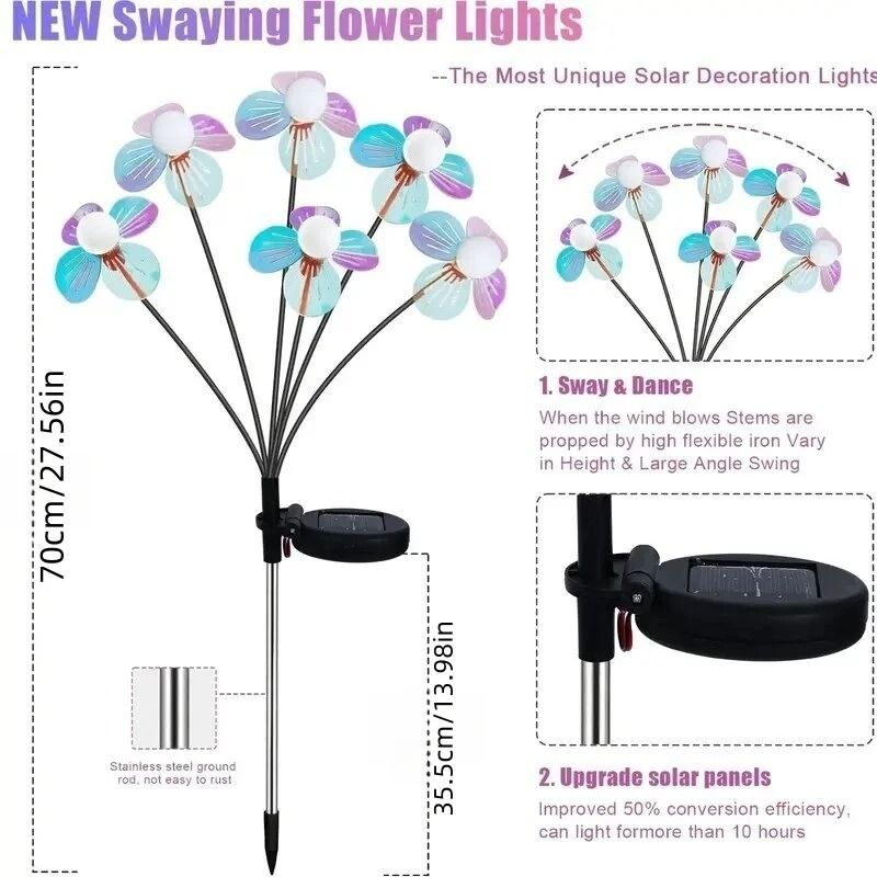 Solar Firefly Flower LED Light Outdoor Waterproof 2 Modes Decoration Lamp