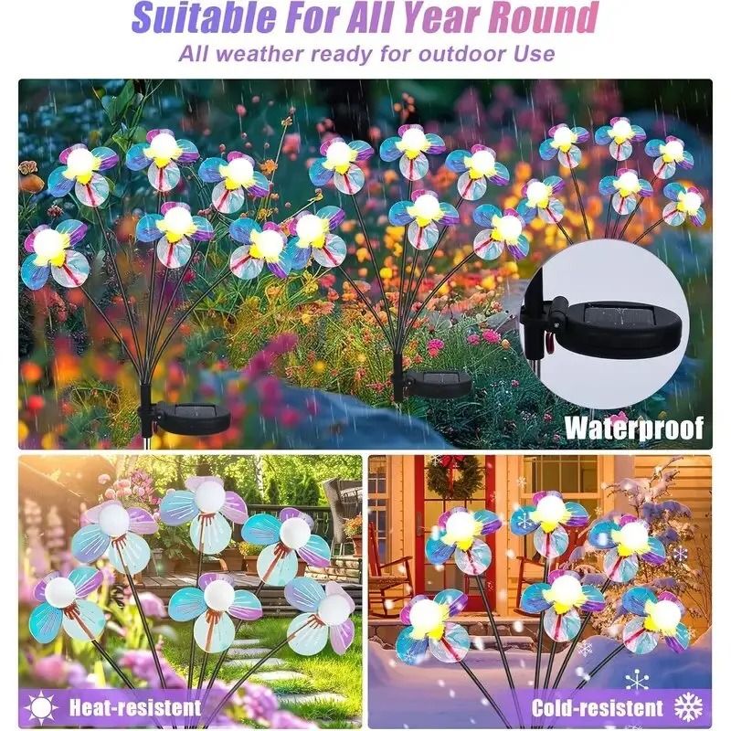 Solar Firefly Flower LED Light Outdoor Waterproof 2 Modes Decoration Lamp
