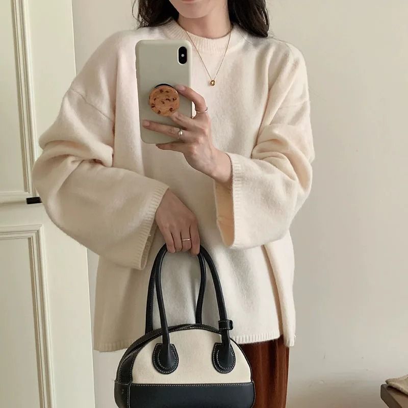 Oversized Loose Round Neck Sweater for Women Autumn Winter Knit