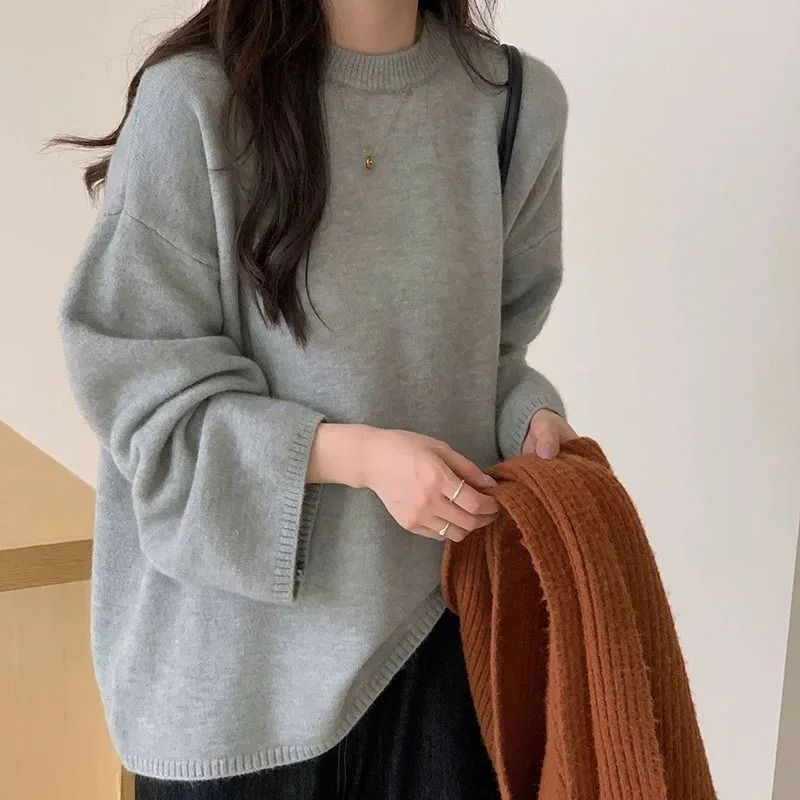 Oversized Loose Round Neck Sweater for Women Autumn Winter Knit