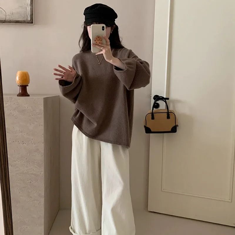 Oversized Loose Round Neck Sweater for Women Autumn Winter Knit