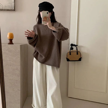 Oversized Loose Round Neck Sweater for Women Autumn Winter Knit