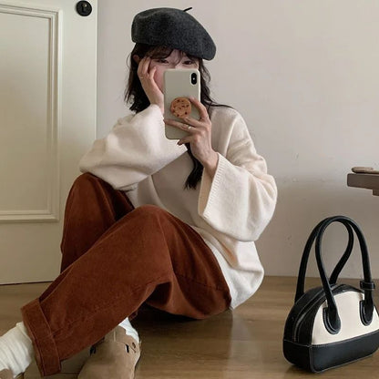 Oversized Loose Round Neck Sweater for Women Autumn Winter Knit