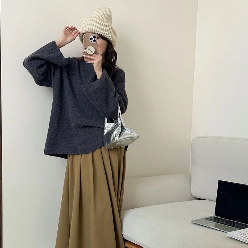 Oversized Loose Round Neck Sweater for Women Autumn Winter Knit