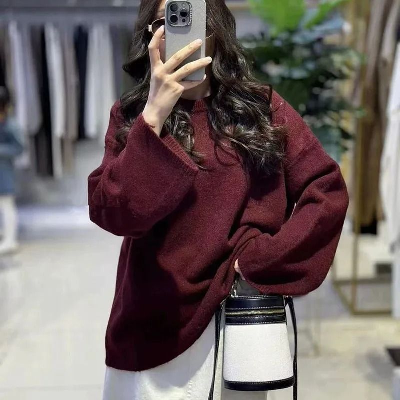Oversized Loose Round Neck Sweater for Women Autumn Winter Knit