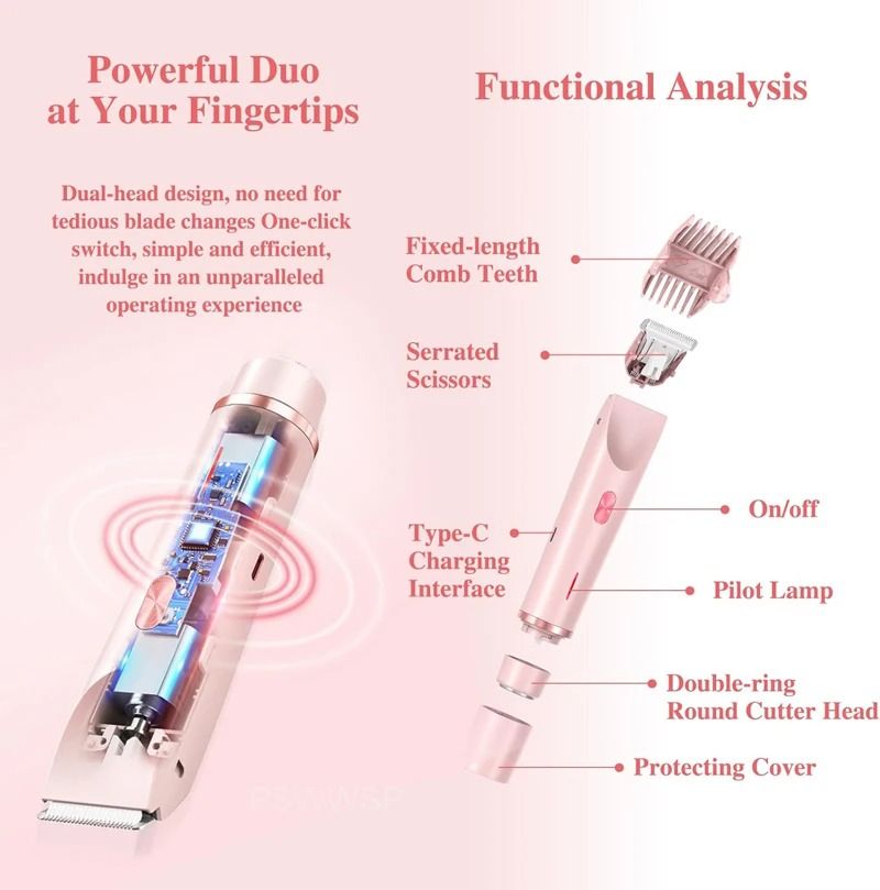 Electric Razor for Women 2 in 1 Painless Body and Facial Hair Remover