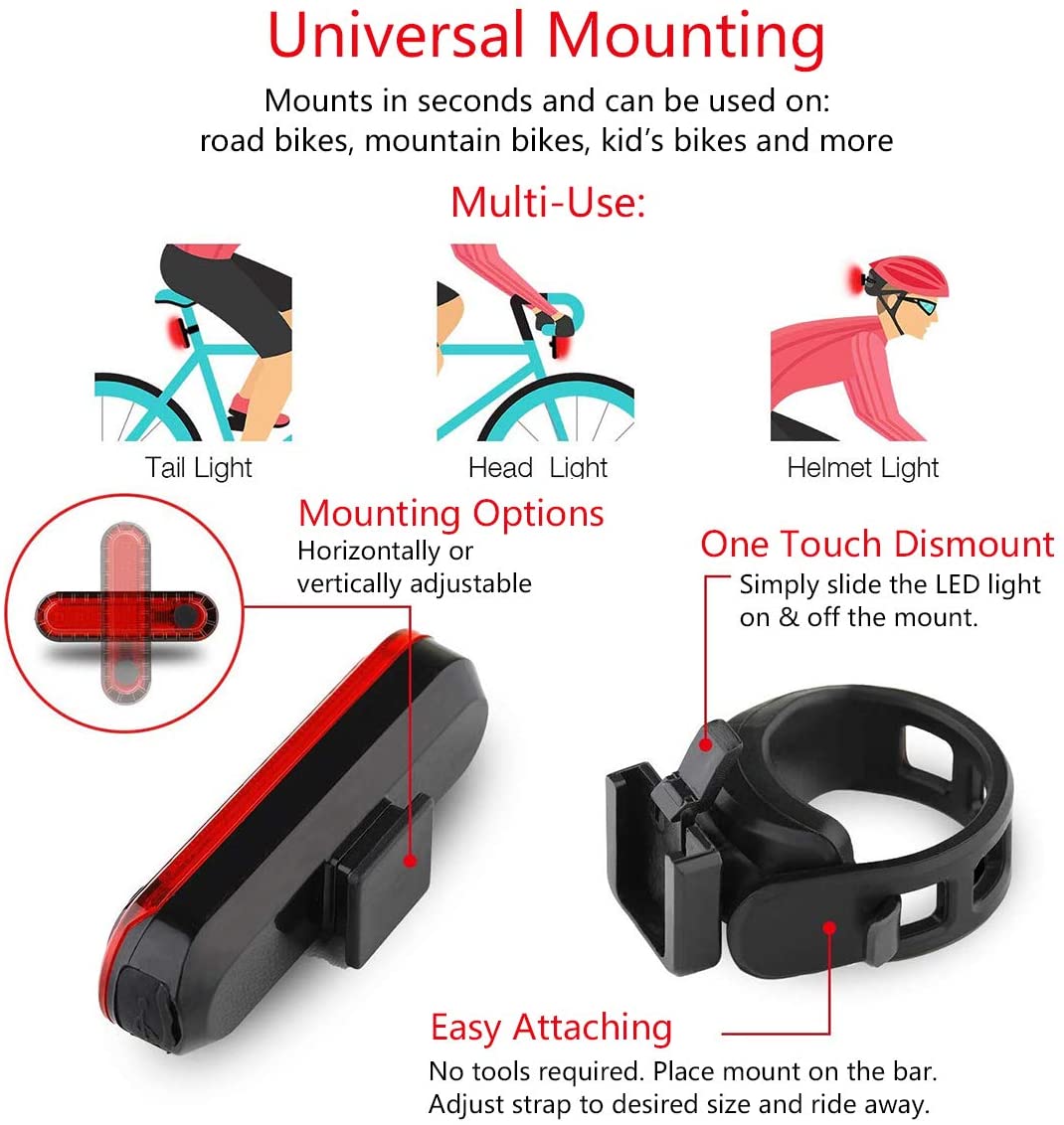 USB Rechargeable Rear Bike Light, Ultra Bright Bicycle Taillight for Cycling Safety, Easy to Install