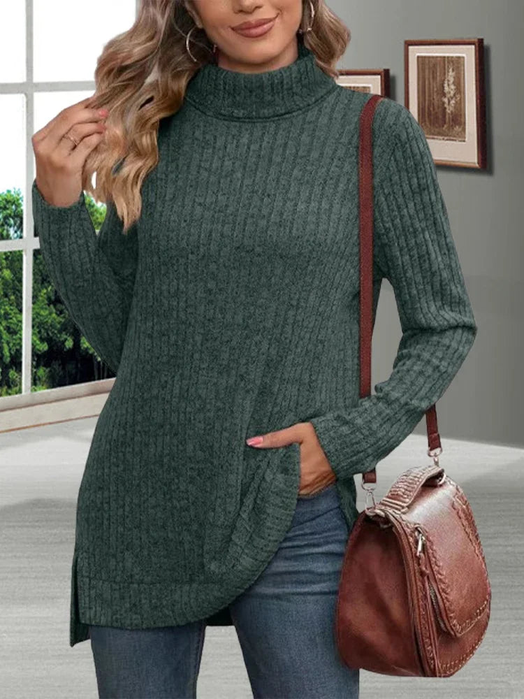 Winter Thick Cold Resistant Women Sweaters, Loose Knitted Turtleneck Ladies Pullovers, Striped Soft Long Sleeved