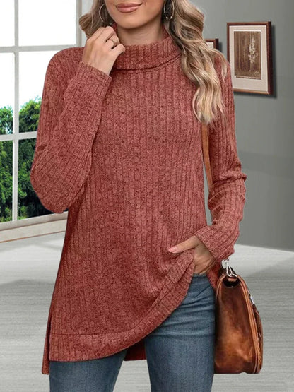 Winter Thick Cold Resistant Women Sweaters, Loose Knitted Turtleneck Ladies Pullovers, Striped Soft Long Sleeved