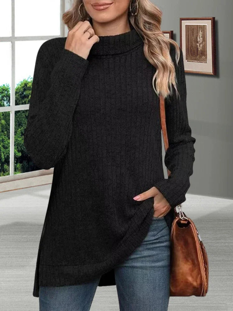 Winter Thick Cold Resistant Women Sweaters, Loose Knitted Turtleneck Ladies Pullovers, Striped Soft Long Sleeved