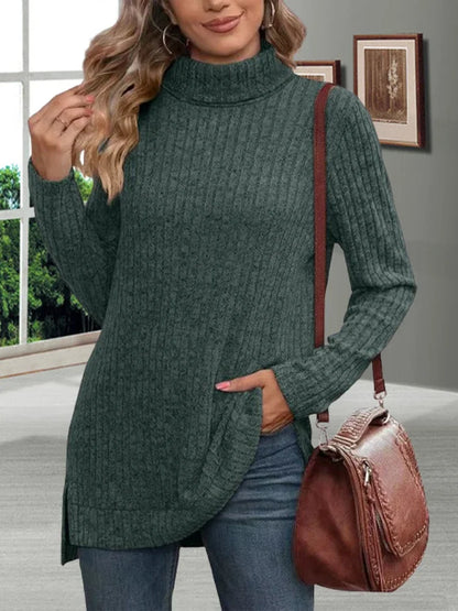 Winter Thick Cold Resistant Women Sweaters, Loose Knitted Turtleneck Ladies Pullovers, Striped Soft Long Sleeved