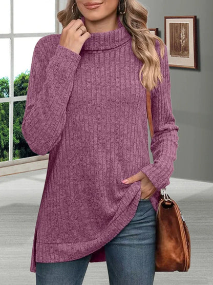 Winter Thick Cold Resistant Women Sweaters, Loose Knitted Turtleneck Ladies Pullovers, Striped Soft Long Sleeved