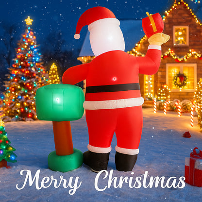 Santa Claus Gift Box Inflatable Christmas Yard Decoration, LED Lights Outdoor Ornament, Holiday Party Decor Toy