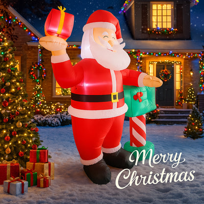 Santa Claus Gift Box Inflatable Christmas Yard Decoration, LED Lights Outdoor Ornament, Holiday Party Decor Toy
