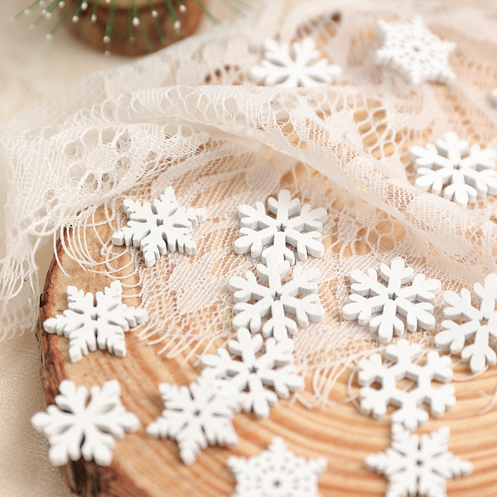 White Wooden Snowflake Christmas Tree Ornaments for Holiday Decor and DIY Gifts