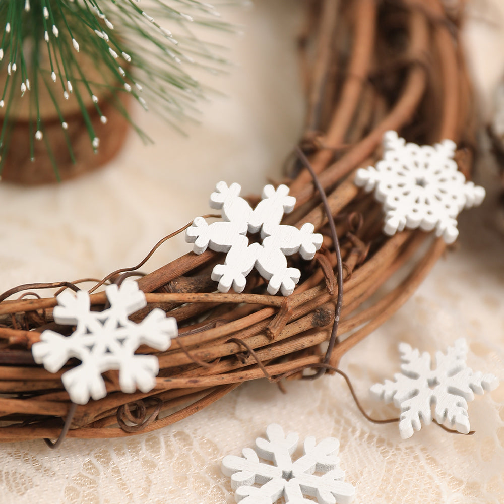 White Wooden Snowflake Christmas Tree Ornaments for Holiday Decor and DIY Gifts