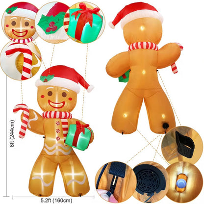 Christmas Inflatables Gingerbread Man, Outdoor Xmas Yard Decorations, Gift Pack with LED Lights for Lawn