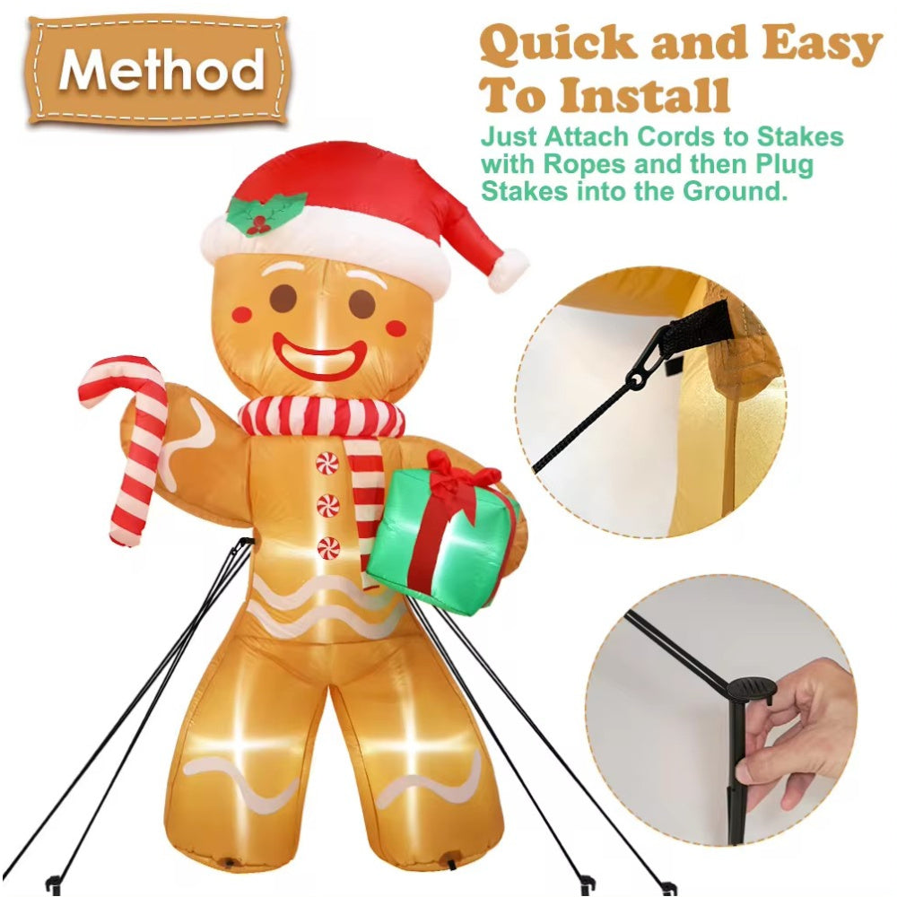 Christmas Inflatables Gingerbread Man, Outdoor Xmas Yard Decorations, Gift Pack with LED Lights for Lawn