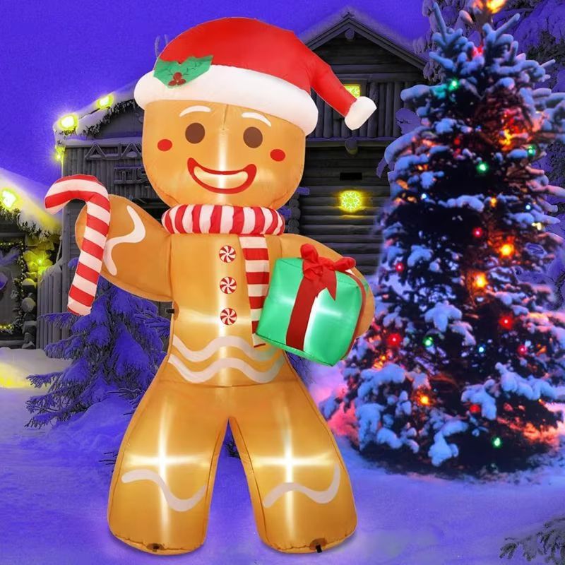 Christmas Inflatables Gingerbread Man, Outdoor Xmas Yard Decorations, Gift Pack with LED Lights for Lawn
