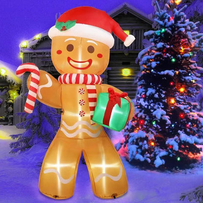 Christmas Inflatables Gingerbread Man, Outdoor Xmas Yard Decorations, Gift Pack with LED Lights for Lawn