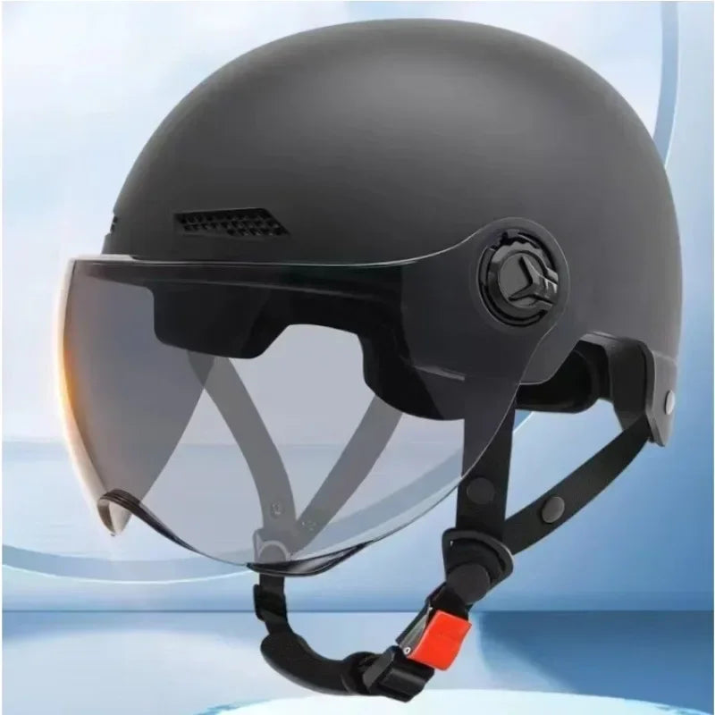 Mens and Womens Bicycle Safety Helmet, Adult and Children's Cartoon Motorcycle Half Helmet with Goggles, Electric Bike