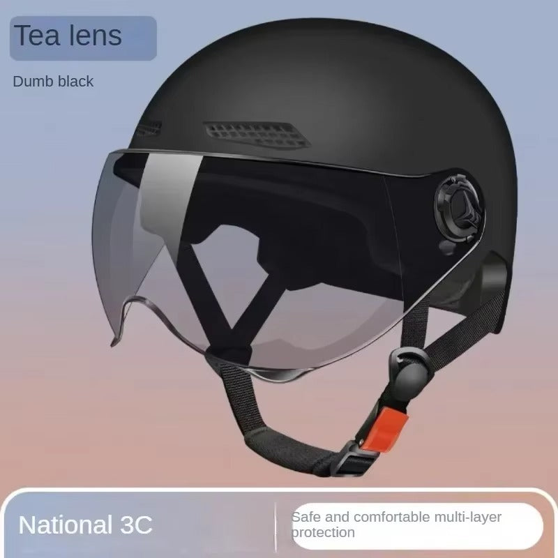 Mens and Womens Bicycle Safety Helmet, Adult and Children's Cartoon Motorcycle Half Helmet with Goggles, Electric Bike