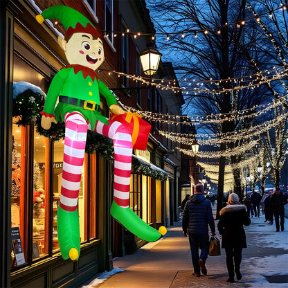 Christmas Inflatable Sitting Elf, Built-in LED Outdoor Beam Roof Tree Party Yard Decoration