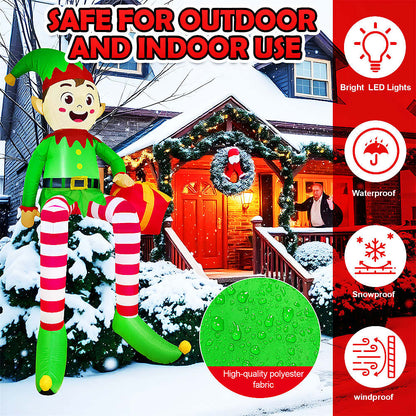 Christmas Inflatable Sitting Elf, Built-in LED Outdoor Beam Roof Tree Party Yard Decoration