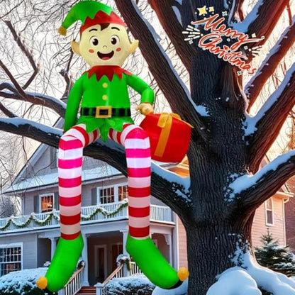 Christmas Inflatable Sitting Elf, Built-in LED Outdoor Beam Roof Tree Party Yard Decoration