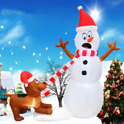 Christmas Inflatable Dog Bites Snowman Scarf, Glowing LED Lamp, Cartoon Model Decoration, Outdoor Lawn Holiday Party