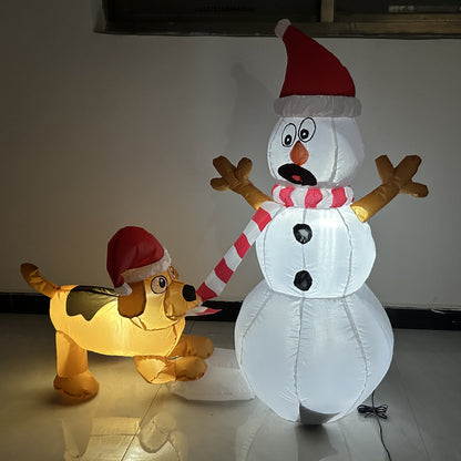 Christmas Inflatable Dog Bites Snowman Scarf, Glowing LED Lamp, Cartoon Model Decoration, Outdoor Lawn Holiday Party