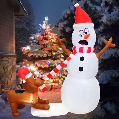 Christmas Inflatable Dog Bites Snowman Scarf, Glowing LED Lamp, Cartoon Model Decoration, Outdoor Lawn Holiday Party