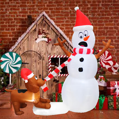 Christmas Inflatable Dog Bites Snowman Scarf, Glowing LED Lamp, Cartoon Model Decoration, Outdoor Lawn Holiday Party