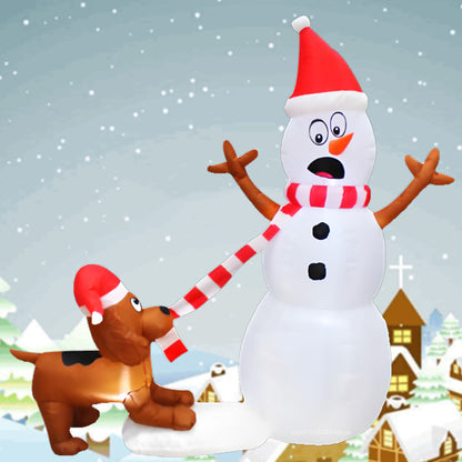 Christmas Inflatable Dog Bites Snowman Scarf, Glowing LED Lamp, Cartoon Model Decoration, Outdoor Lawn Holiday Party